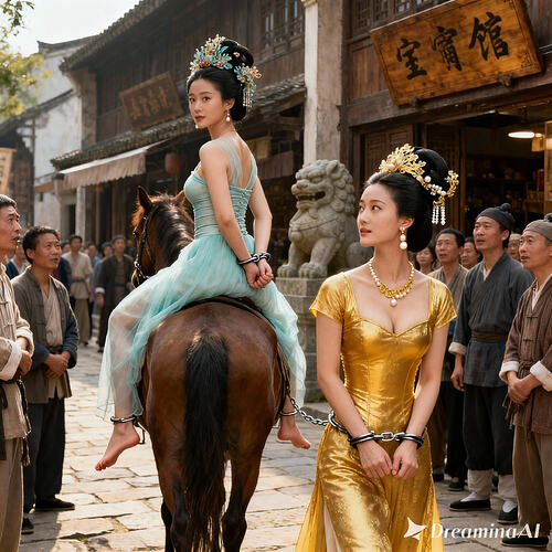 dreamina-2025-11-03-7181-生成一幅写实摄影图片侧面全身像_ 在古代的街道上，眉目清秀极为美丽动人苗条的林黛...