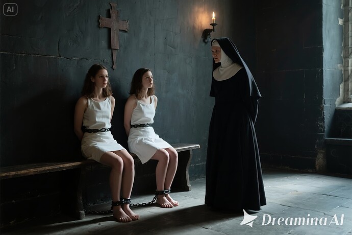 jimeng-2025-06-07-340-Inside the hall way of the inquisition, the beautiful young French heroine pri...