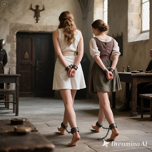 jimeng-2025-06-09-470-The finished works show_ on their way to the interrogation room in inquisition...