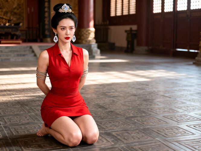 dreamina-2025-11-05-5142-生成一副清晰写实的剧照：正面全身（从头到脚）像：美人风姐，皮肤白皙，黑发束成讲究...