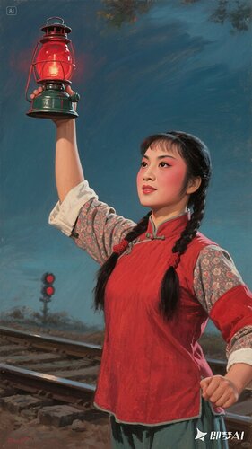jimeng-2025-07-03-1566-以写实油画风格呈现京剧扮相的李铁梅，她身着与经典剧目《红灯记》里李铁梅一模一样的...