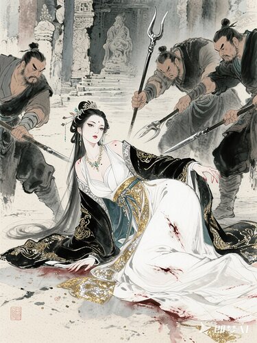 jimeng-2025-07-03-4325-华丽古风水墨人物插画湿笔勾线+回折处干脆利落水墨湿笔大笔触上色，水彩叠涂晕染，弥...
