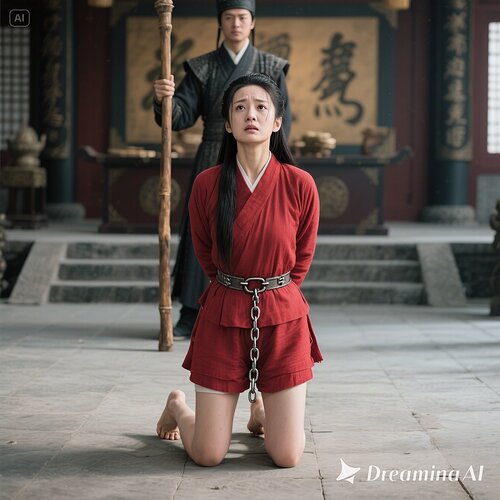 dreamina-2025-07-31-5300-生成一幅写实摄影图片(古装电视剧效果）：衙门的公堂上，窦娥，女主角，30岁， 但...