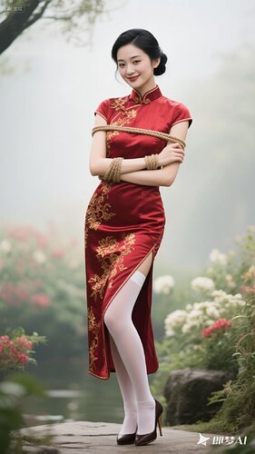 jimeng-2025-07-20-7122-真人写真，中国古风。微笑迷人。贵气，一位绝色美人，玉骨冰肌，面容严肃，黑发，双臂...