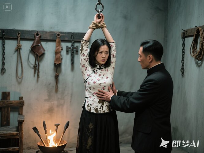 吊绑-身前双手摸胸-愤怒
