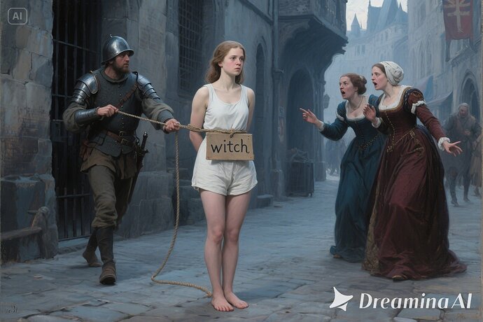 jimeng-2025-06-06-500-In the street of the city of Rouen ,  Joan, a barefoot French young woman, her...