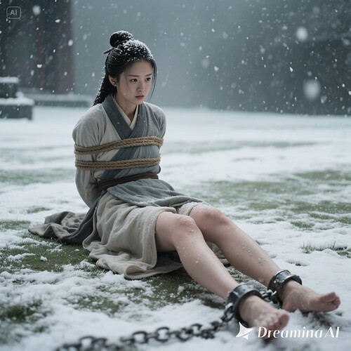 dreamina-2025-07-31-9751-生成一幅写实摄影图片(古装电视剧效果）：法场上，天上忽然下大雪， 大雪盖住窦娥的...