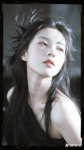 jimeng-2025-06-26-9420-绝美，女子，长发，头发凌乱而突出，敞开，透明，特写，抽象，狂乱，失控，低饱和，灰...