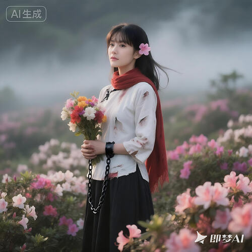 jimeng-2025-10-30-1032-残阳如血，逆光，轮廓光，发丝光，氤氲薄雾浓云，浅景深，前景虚化，25岁女子，胸部...