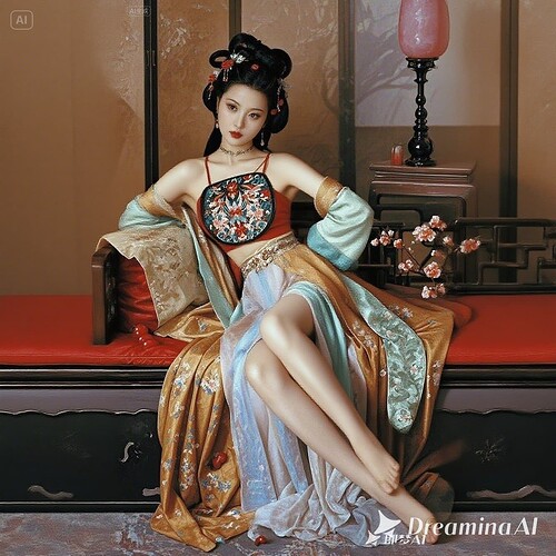 dreamina-2025-07-31-8822-change the pose of the woman to her both...