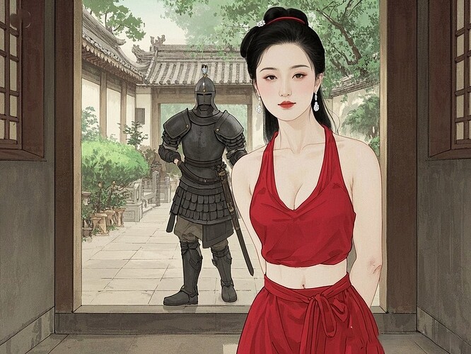 dreamina-2025-11-05-7902-生成一副清晰写实的彩色工笔国画：正面全身（从头到脚）肖像：美人风姐，皮肤白皙，黑...