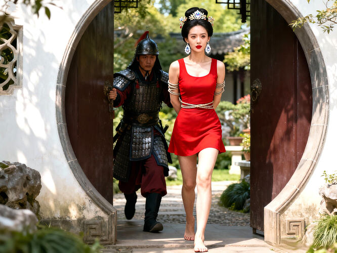 dreamina-2025-11-05-4108-生成一副清晰写实的照片：正面全身（从头到脚）像：美人风姐，皮肤白皙，黑发束成讲究...