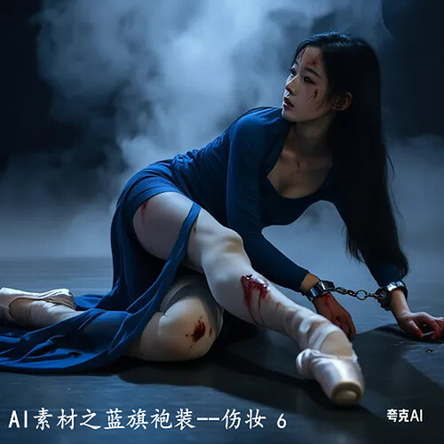 AI素材之蓝色长袖旗袍装--伤妆 (6)