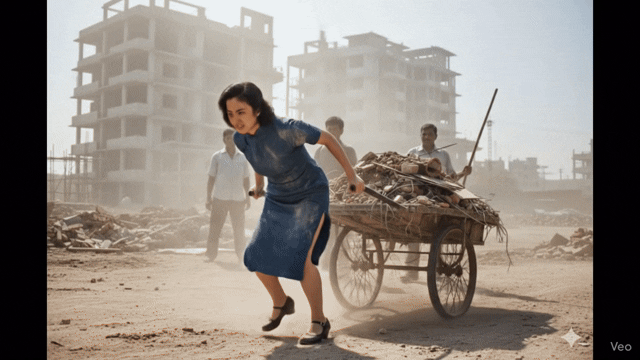 旗袍女子工地运垃圾 (1)